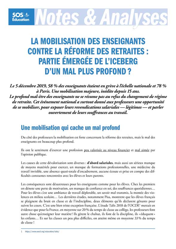 Notes d'Analyses sur la mobilisation des enseignants