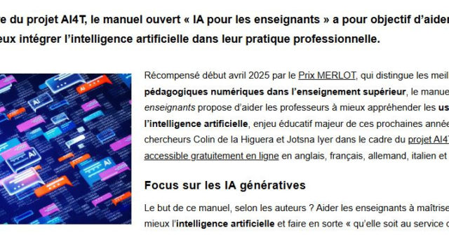 🤖 Avis aux professeurs : nouveaux enjeux à l'École avec l'émergence de l'IA, risques de disparition de l'esprit critique, tournant à ne pas rater...

L'IA déchaîne les passions et s'avère parfois un vrai casse-tête.

📌 Voici un petit tour d'horizon pour mieux comprendre ce nouvel outil effrayant pour les uns, révolutionnaire pour les autres : https://swll.to/Xo1fbz #IAecole #IAeduc